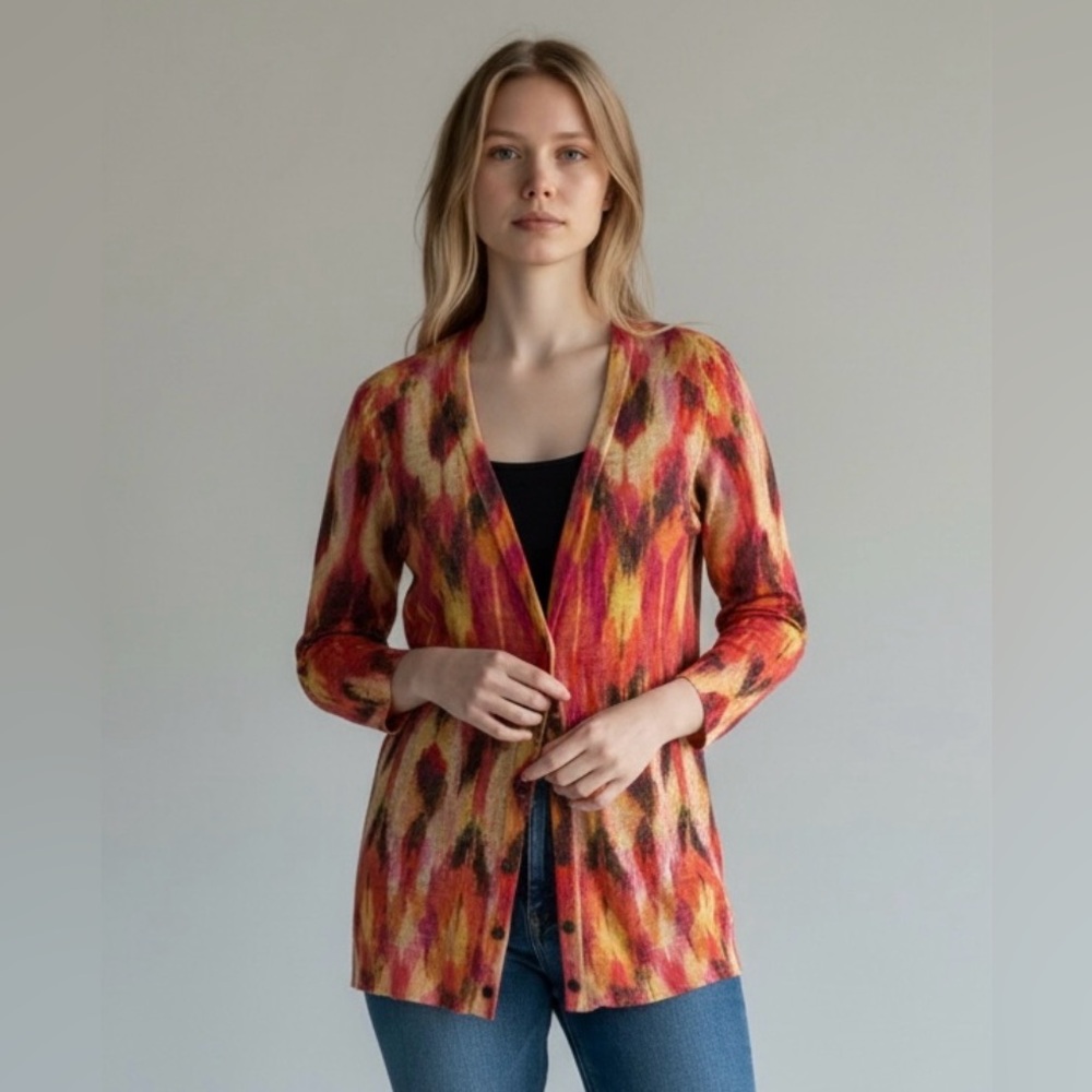 Ann taylor sweater long cardigan silk linen L NWOT